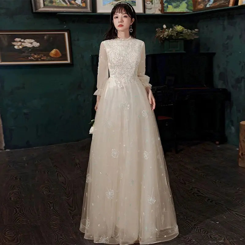 Elegant Long Sleeve Lace Evening Gown Dress on Luulla