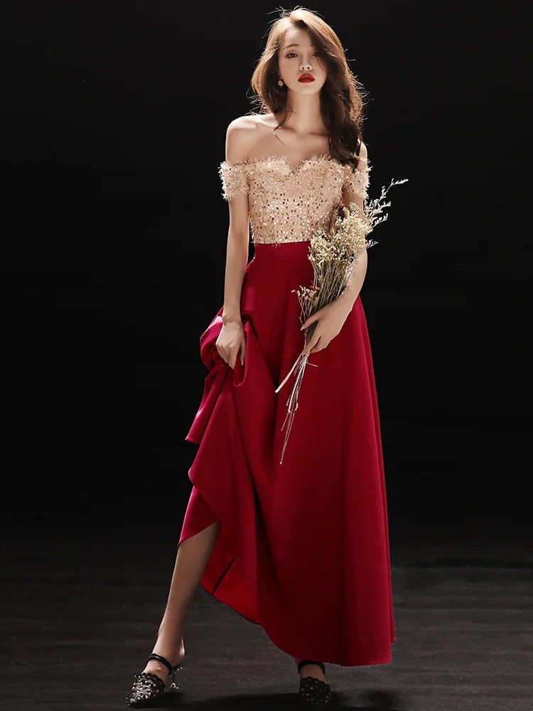 Luxury Handmade Beading Off Shoulder High Split Evening Dress YD22205 main image 1