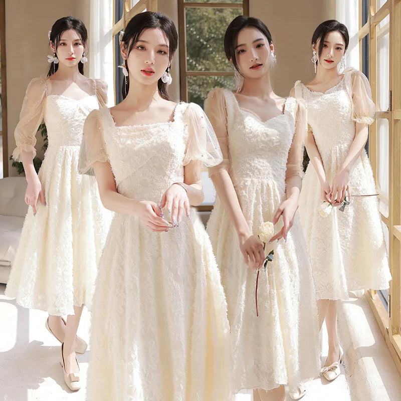 Elegant Lace Midi Dress With Puff Sleeves on Luulla