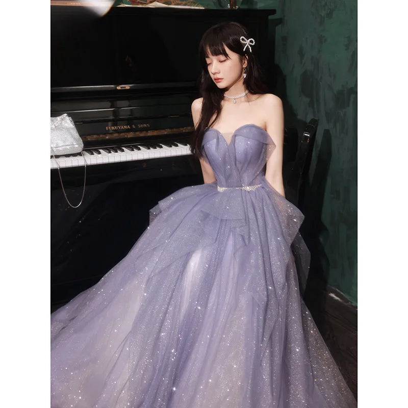 Elegant Strapless Sparkling Purple Evening Gown Dress on Luulla