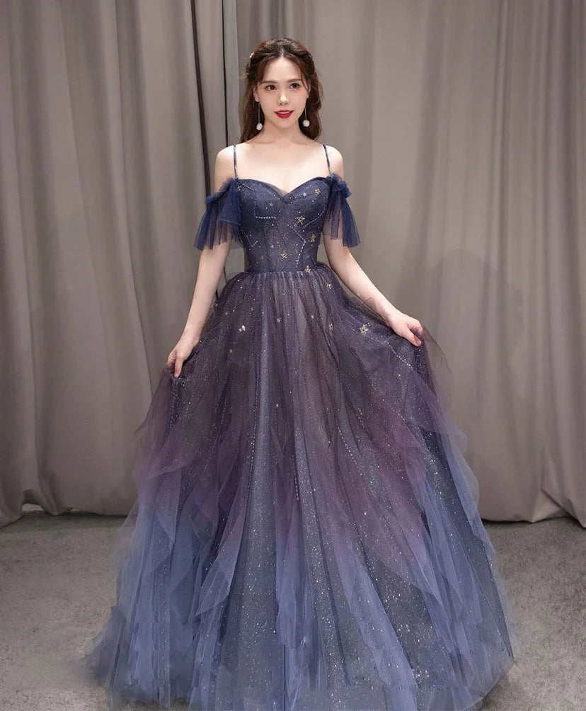 Elegant Navy Blue Off-shoulder Evening Gown on Luulla