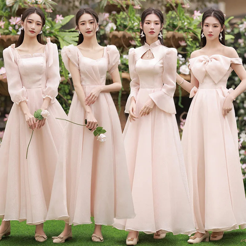 Elegant Long Pink Bridesmaid Dresses Set Collection on Luulla