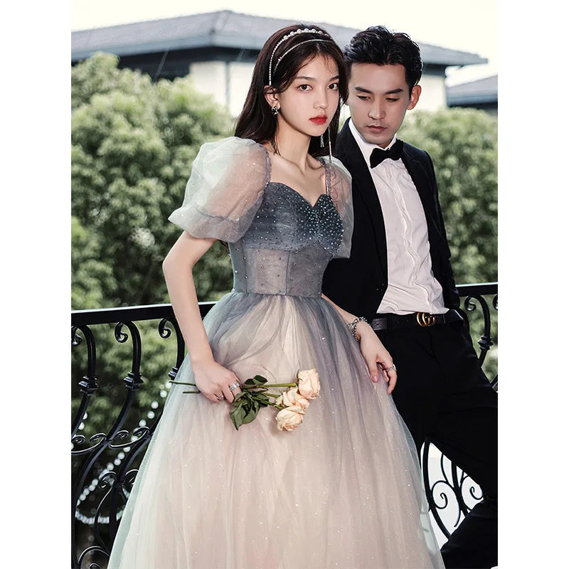 Vintage Puff Sleeve Tulle Evening Gown Dress on Luulla