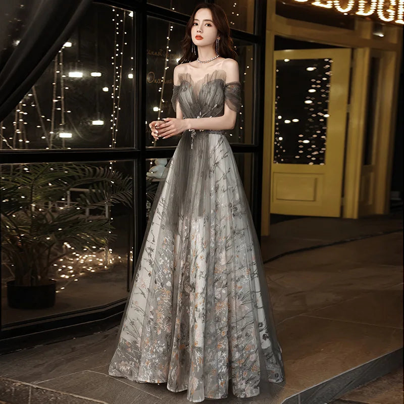 Stunning Off-shoulder Gown With Floral Design on Luulla